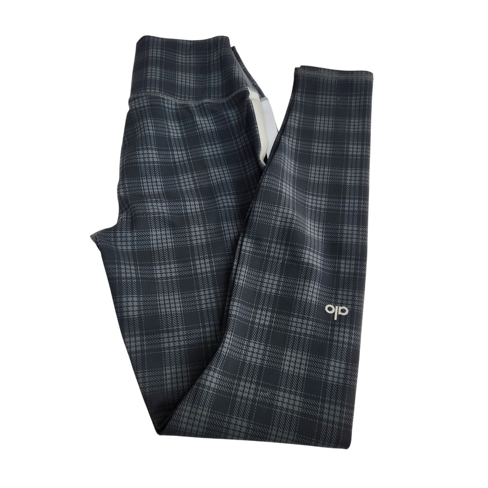 Alo Yoga High‎ Waist Vapor Plaid Legging Black Grey Womens Size Small